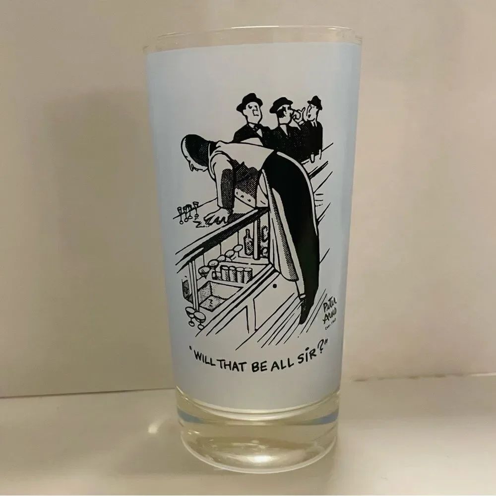 Vintage MCM Peter Arno Graphic Highball Glass Will That Be All Sir